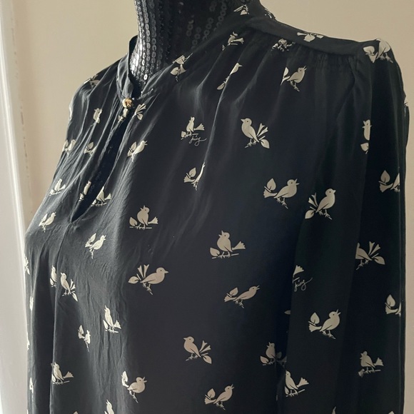 Juicy Couture Black Bird Silk Blouse Size Small - Picture 2 of 13